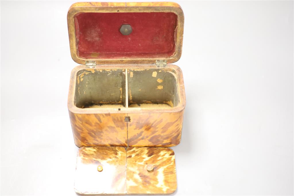 A Regency blond tortoiseshell tea caddy, length 17cm